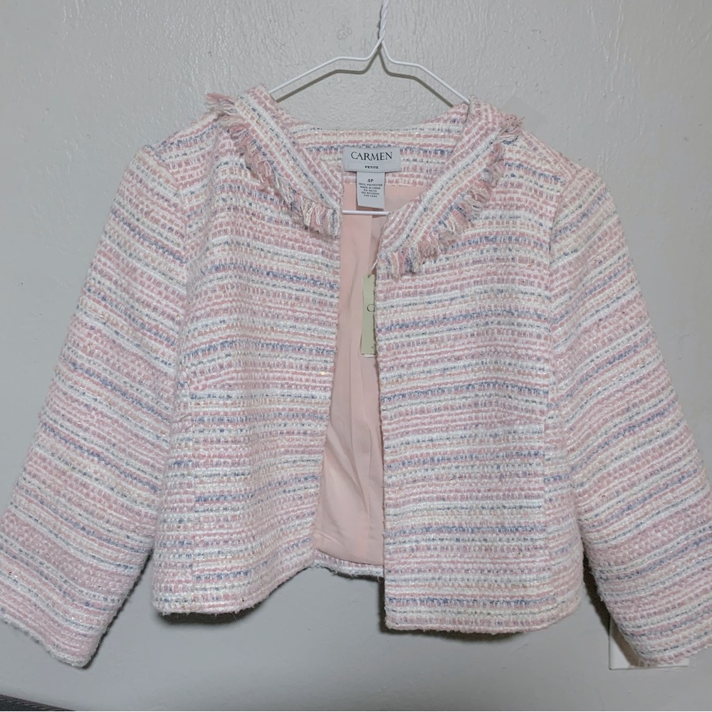 Carmen Marc Valvo Pink Tweeted Blazer Size 4P NWT